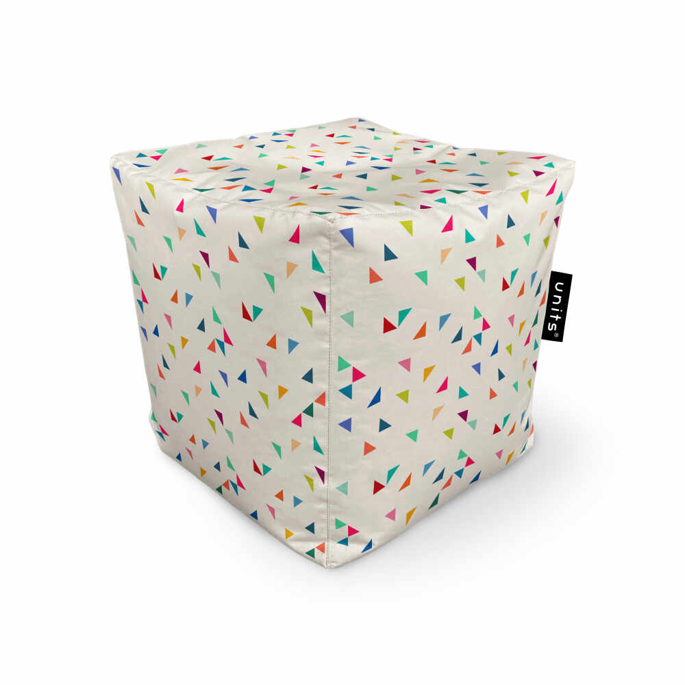 Fotoliu Units Puf Bean Bags tip cub impermeabil bej cu triunghiuri multicolore