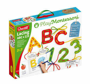 Joc cu sireturi Montessori ABC+123