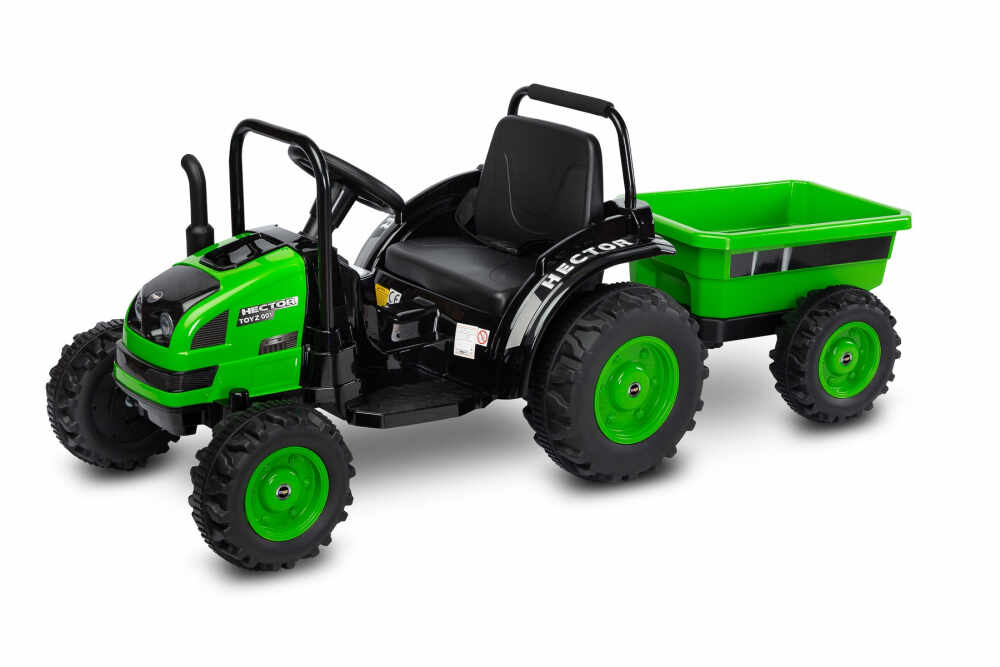 Tractor electric cu remorca si telecomanda Toyz Hector verde 12V