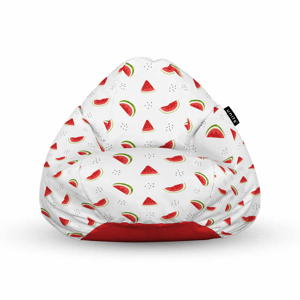 Fotoliu Units Puf Bean Bags tip para impermeabil cu maner alb cu felii de pepene