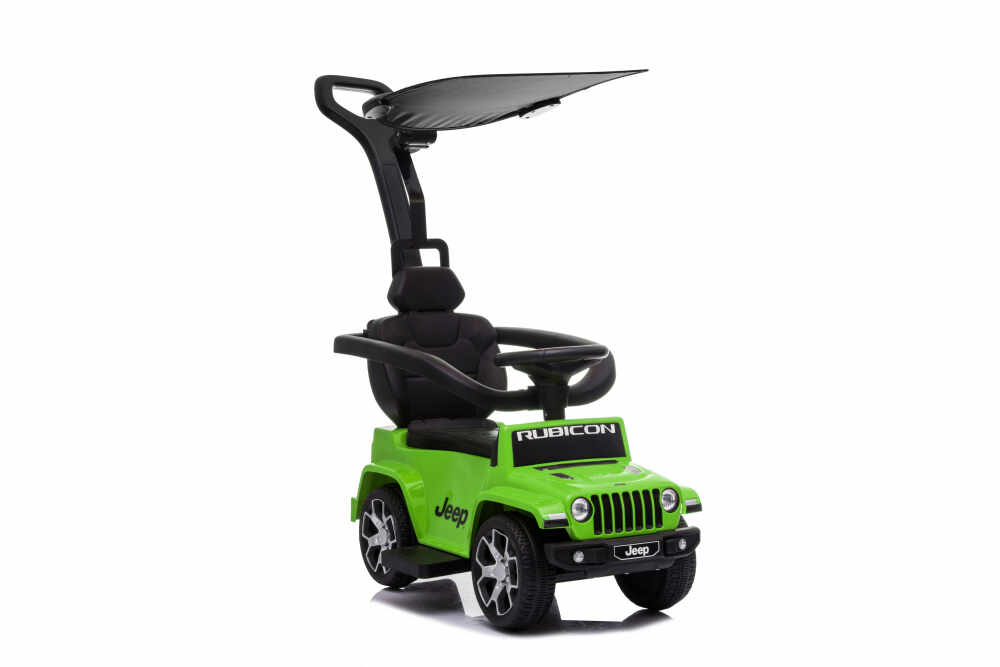 Masinuta fara pedale cu maner parental Jeep Wrangler Green