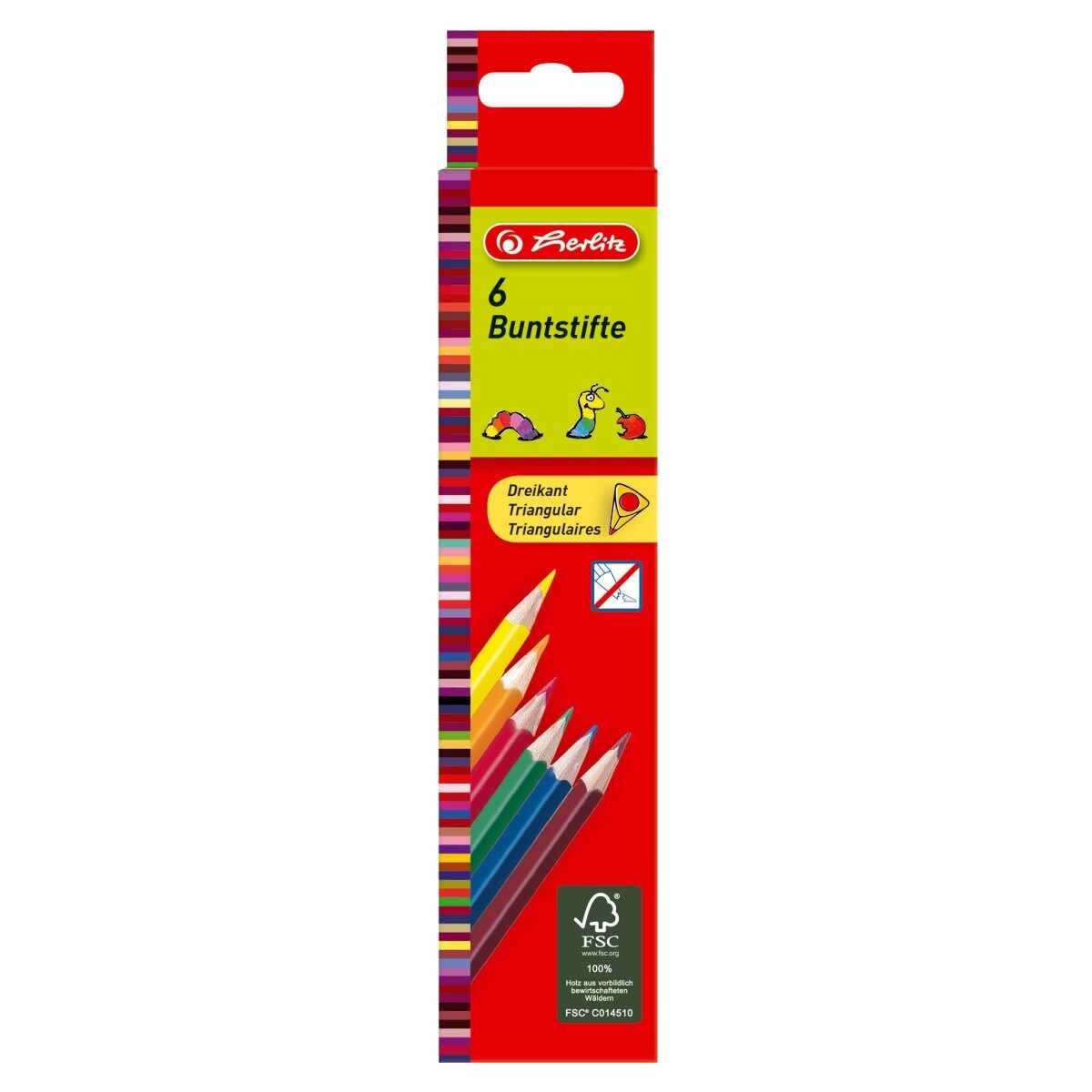 Set creioane color triunghiulare Herlitz, 6 buc