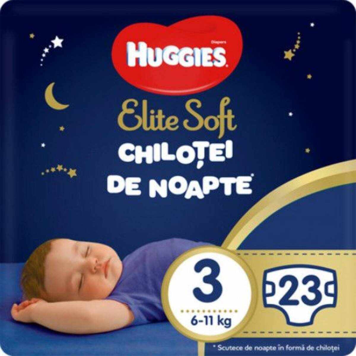 Scutece Huggies Chilotel de nopate Elite Soft Overnight Pants, nr 3, 6-11 kg, 23 buc