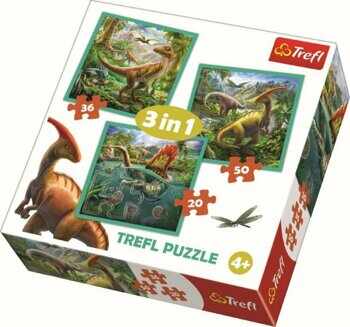 Puzzle 3 in 1 - Lumea extraordinara a dinozaurilor, 106 piese