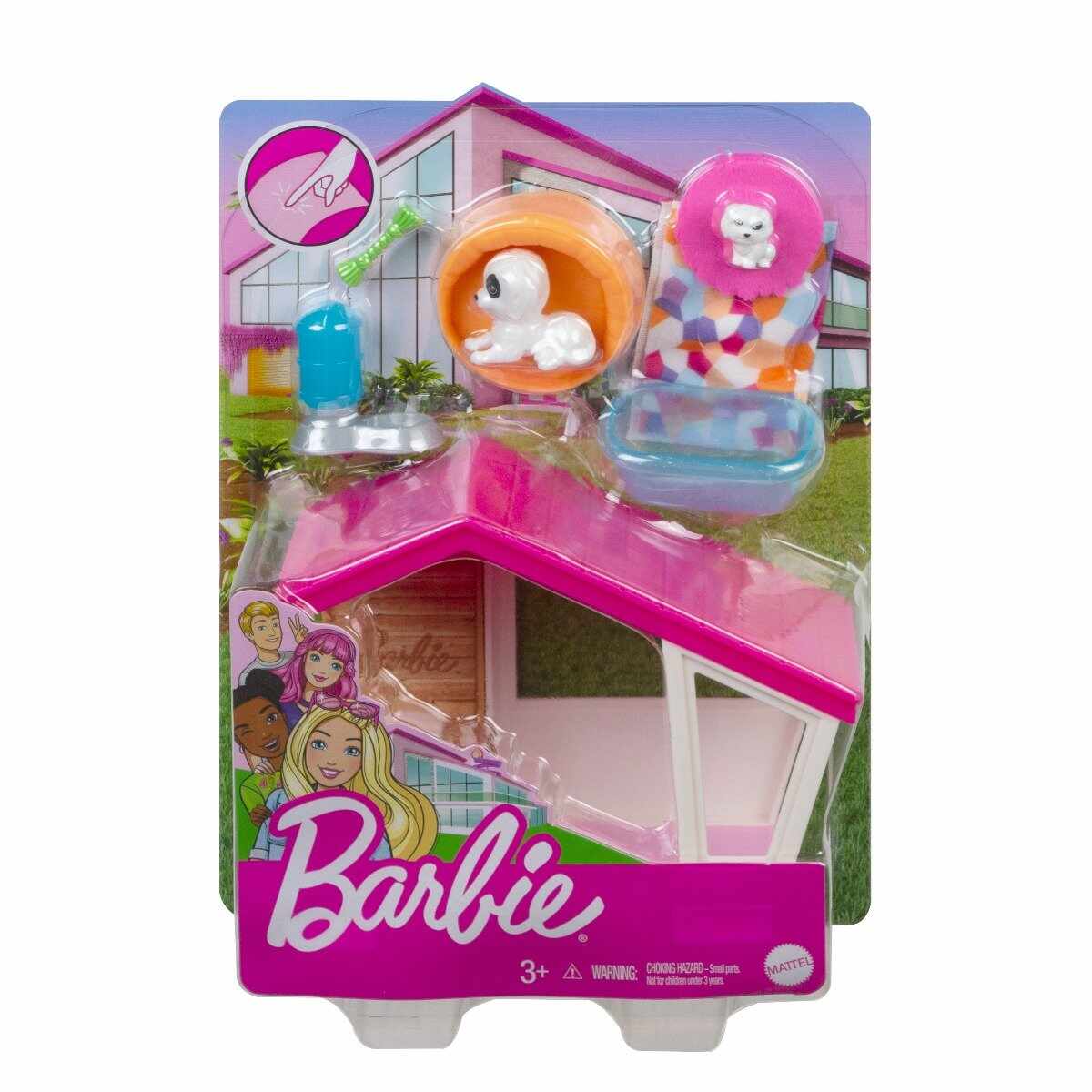Set de joaca Barbie, Mobilier exterior si catelus, GRG78