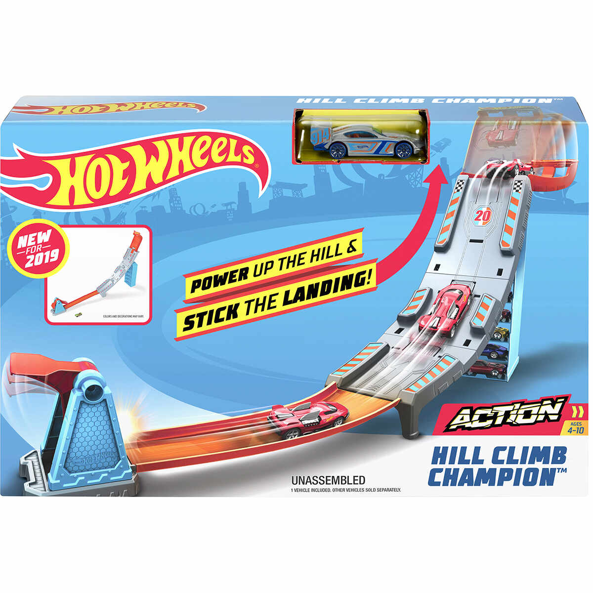 Set de joaca Circuit cu obstacole Hot Wheels, Hill Climb Champion GBF83