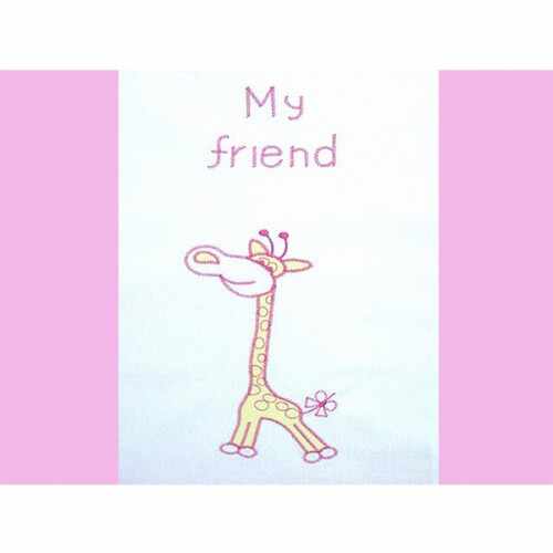 Lenjerie patut cu broderie Girafa 4 piese roz