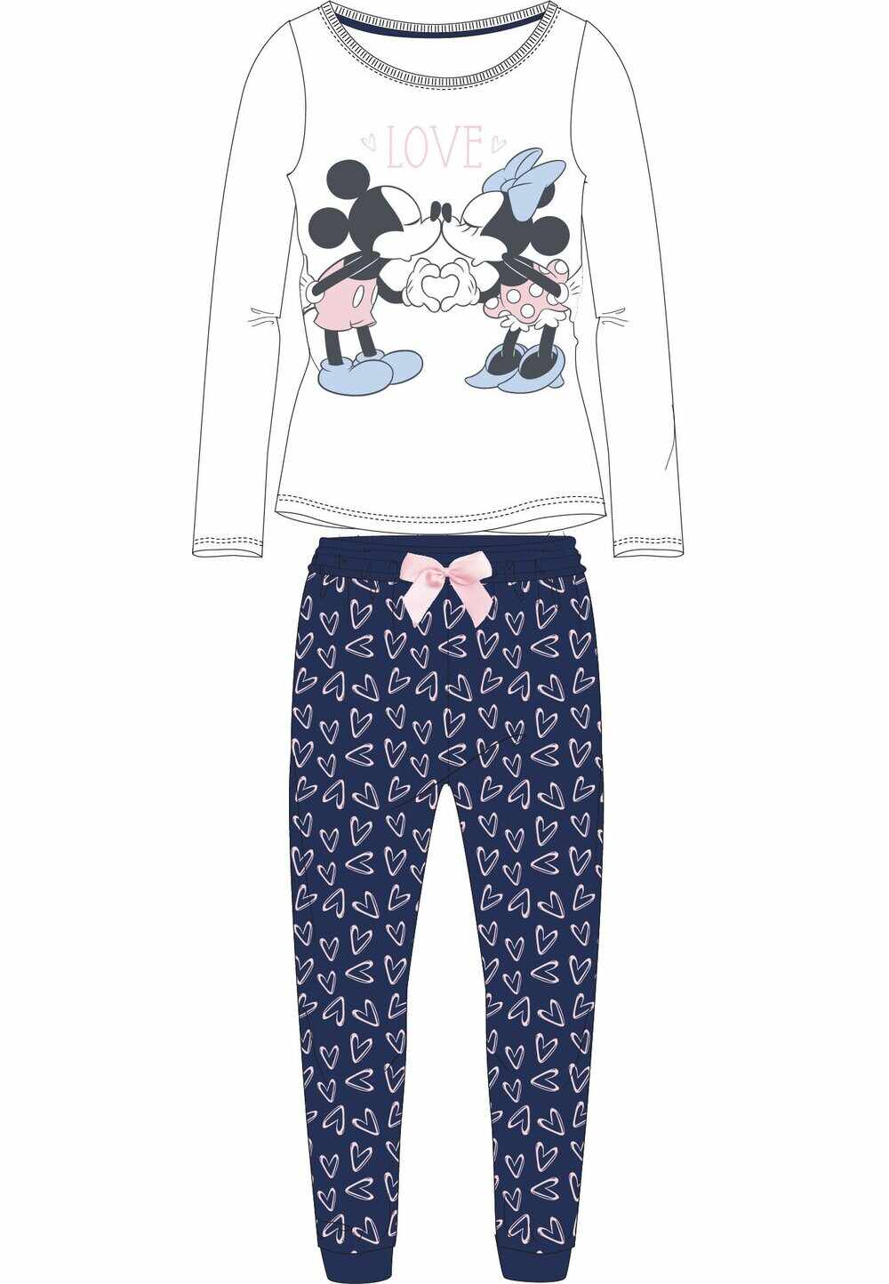 Pijama maneca lunga, Minnie and Mickey love, alba