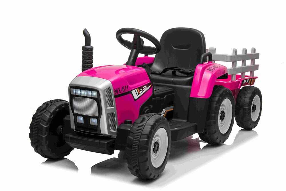 Tractor electric 12V cu remorca si telecomanda Nichiduta Farmer Pink