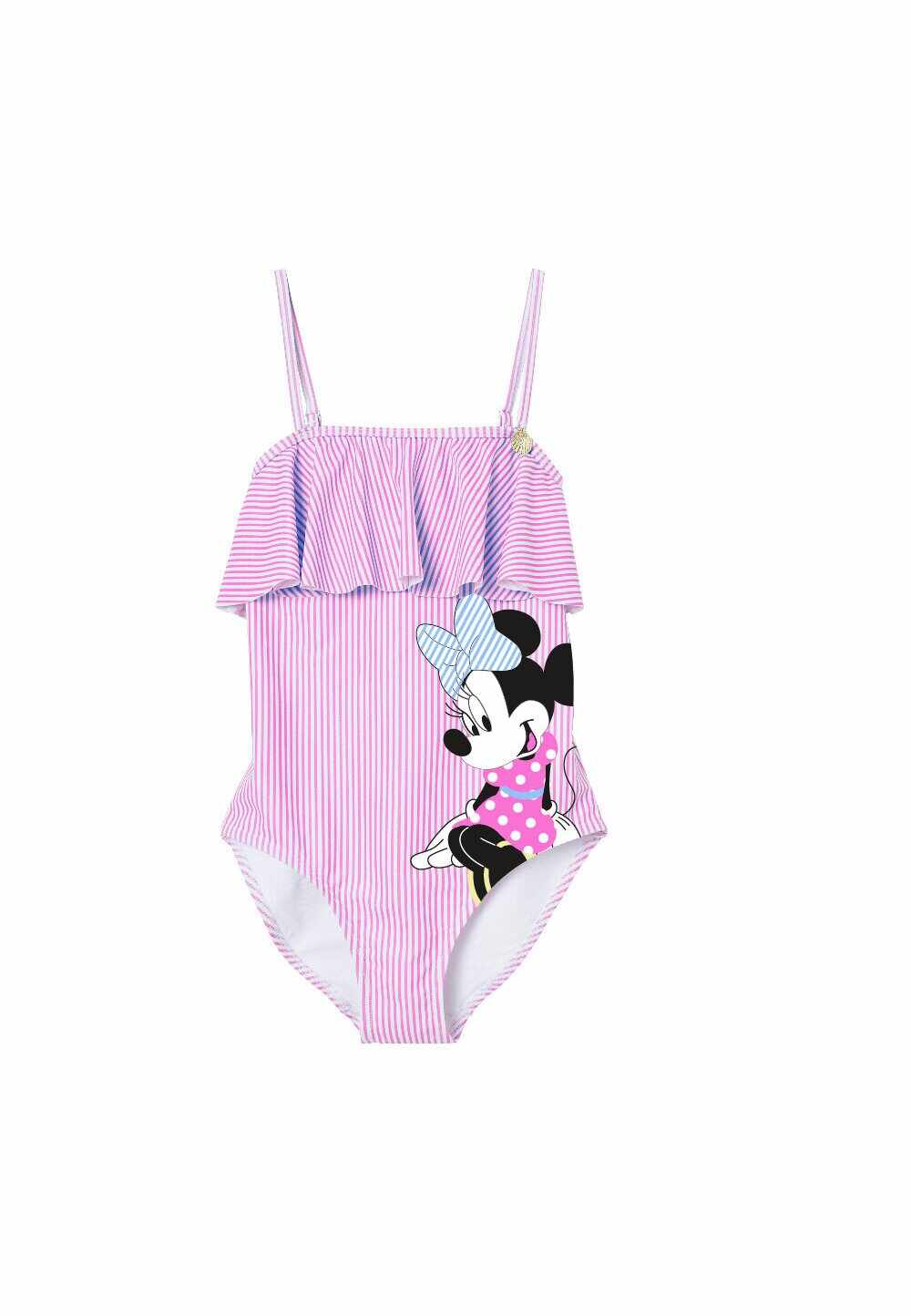 Costum de baie, intreg, Minnie Mouse Love, roz cu dungi