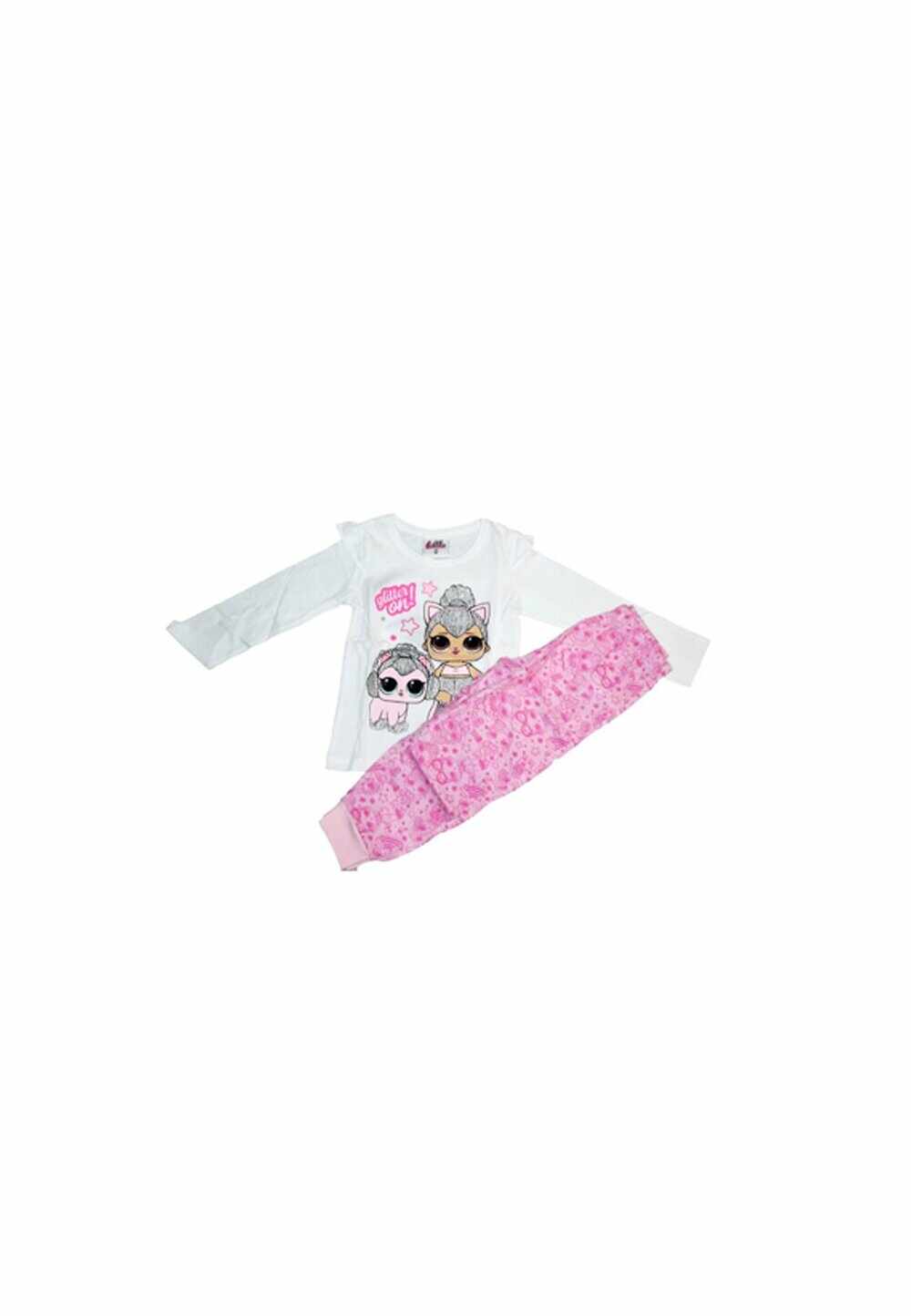 Pijama, LOL Glitter On, alb cu roz