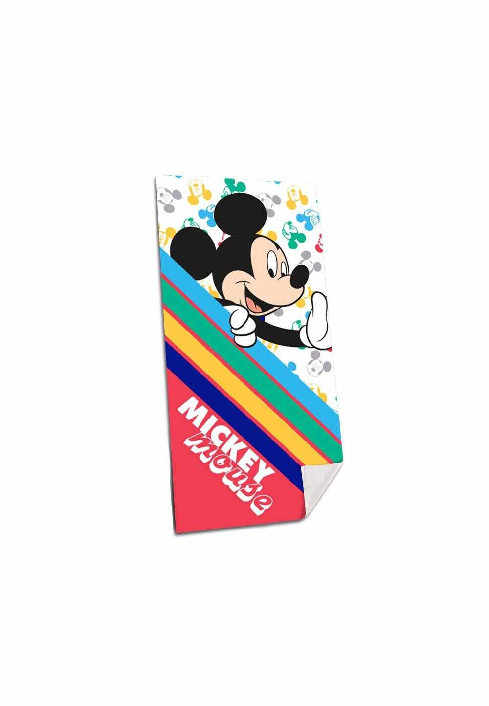 Prosop de plaja, Mickey Mouse, cu dungi colorate, 140x70cm