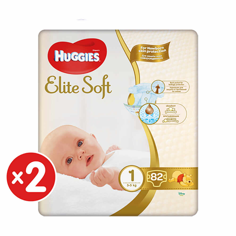 Pachet scutece Huggies Elite Soft, Nr 1, 3-5 kg, 164 buc