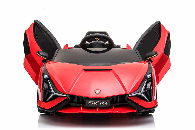 Masinuta electrica 12V cu roti EVA si scaun din piele Lamborghini Sian Rosu