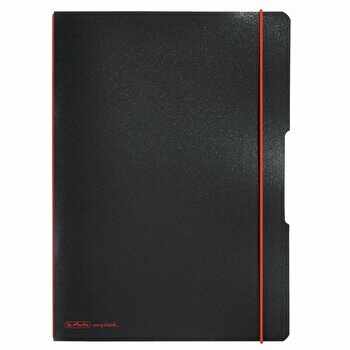 Caiet My.Book Flex A4, dictando+patratele, 2 x 40 file, coperta neagra, elastic rosu