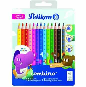 Creioane colorate Combino, set 12 culori + 1 creion grafit - Invata sa scrii