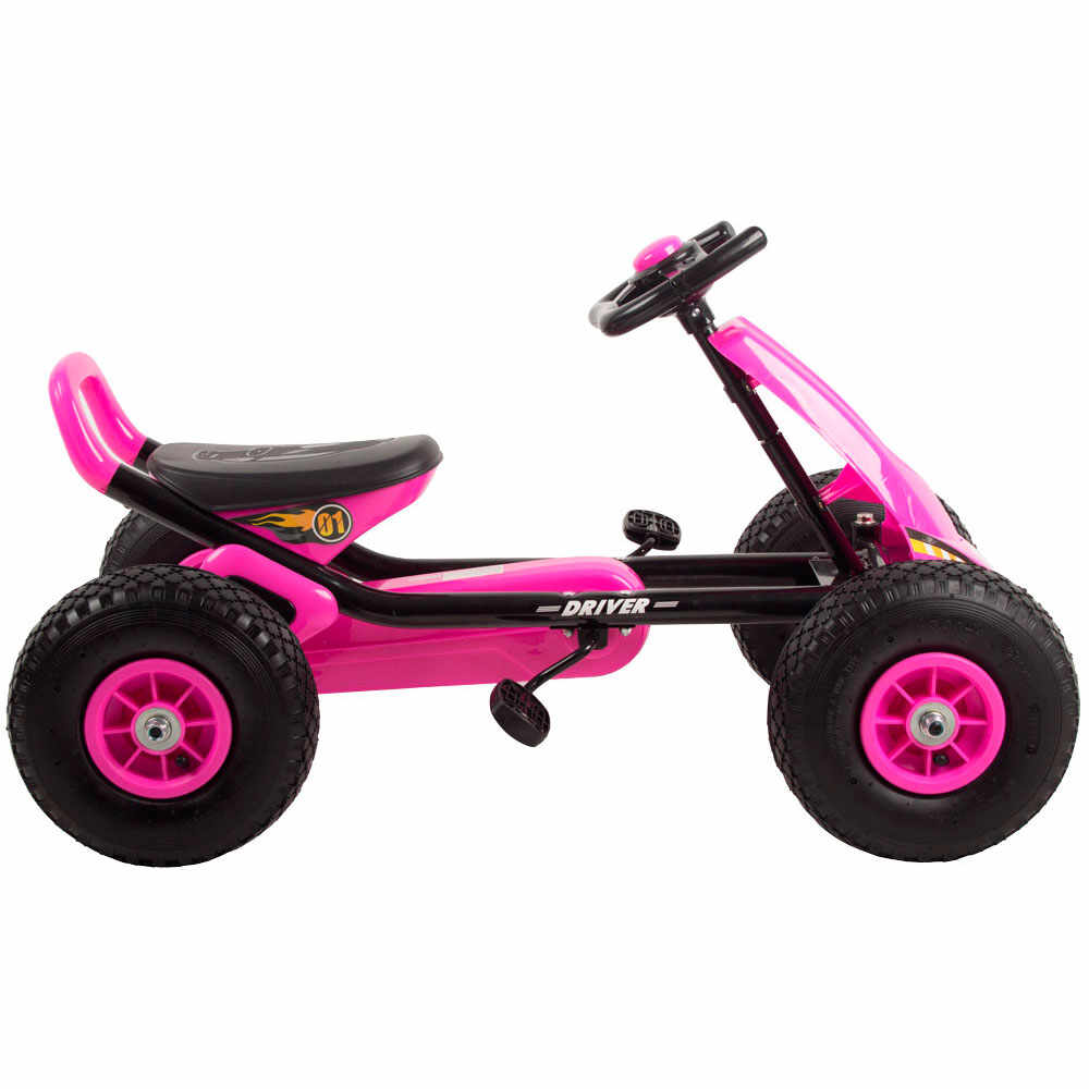 Kart cu pedale si roti gonflabile Driver Kidscare roz