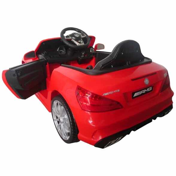 Masinuta electrica cu telecomanda, roti EVA, scaun piele Mercedes SL63 rosu