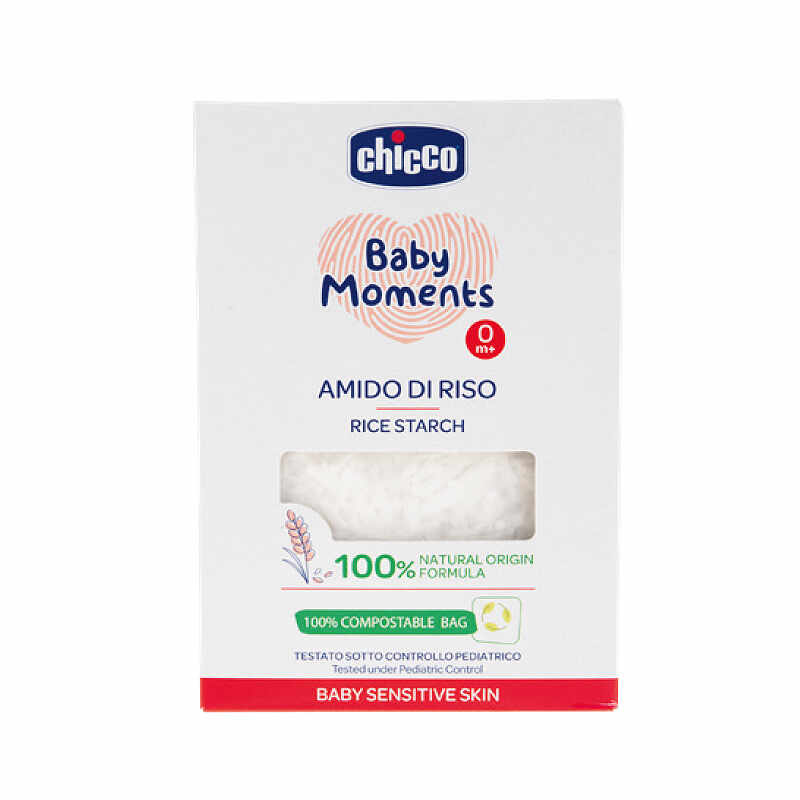Amidon dermatologic din orez pentru baie Chicco Baby Moments Sensitive, 250g, 0 luni+