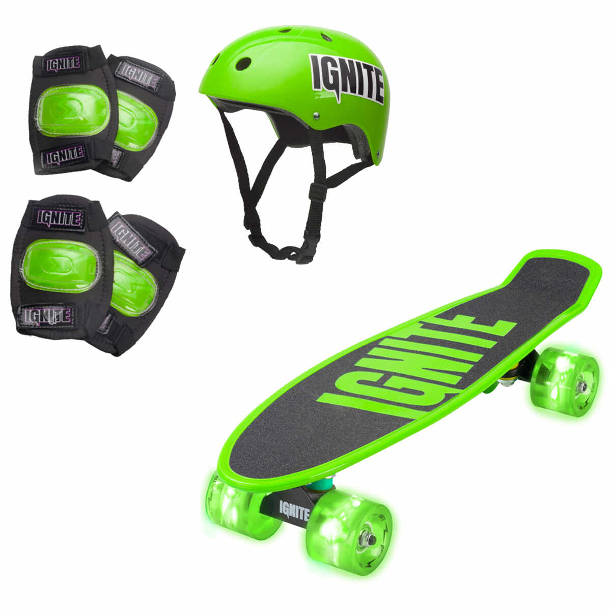 Skateboard si echipament de protectie Ignite, Verde