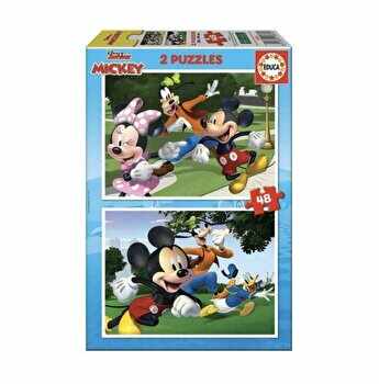 Puzzle 2 in 1 Mickey & Friends, lemn, 96 piese