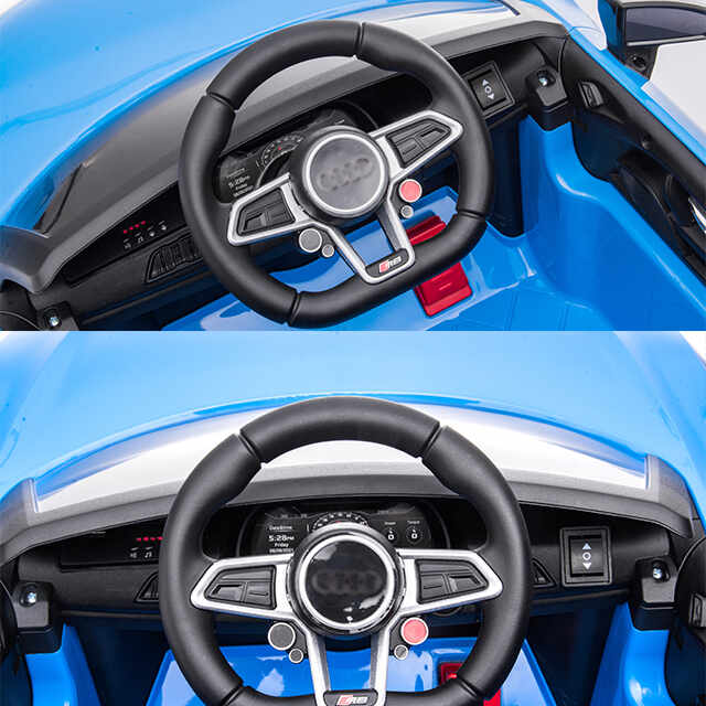 Masinuta electrica 12V cu scaun din piele si roti EVA Audi R8 Blue