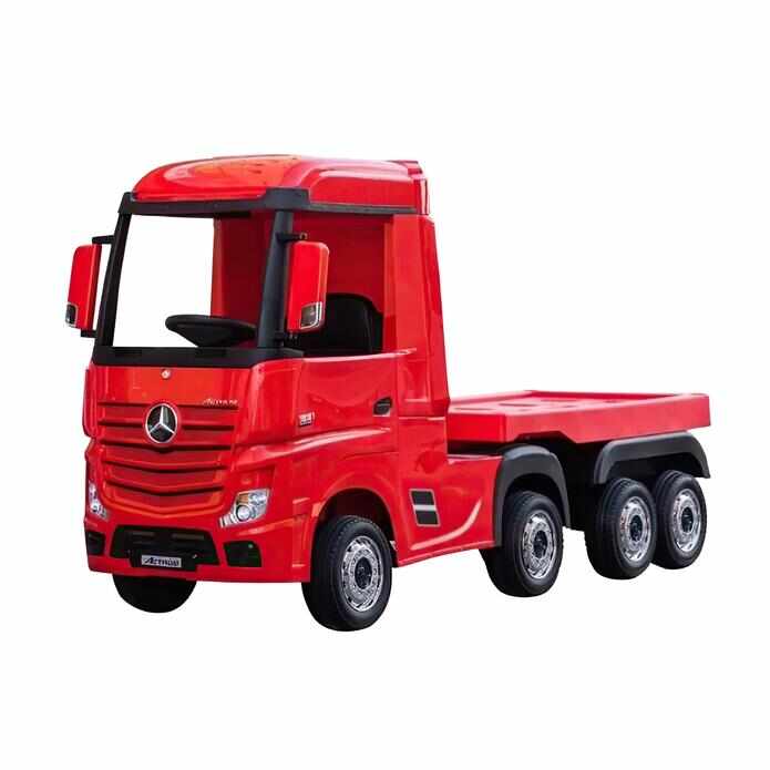 Camion electric 4X4 cu platforma ,scaun din piele si roti EVA Mercedes Actros Trailer Red