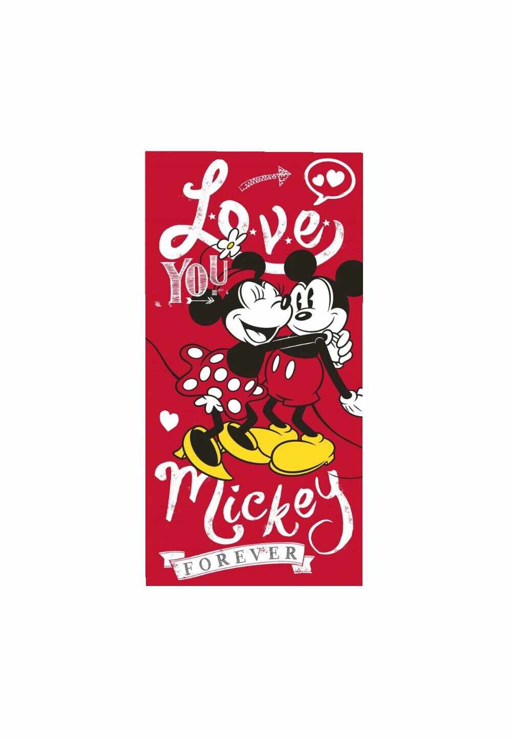 Prosop de plaja bumbac, Love you Mickey, rosu, 140x70 cm