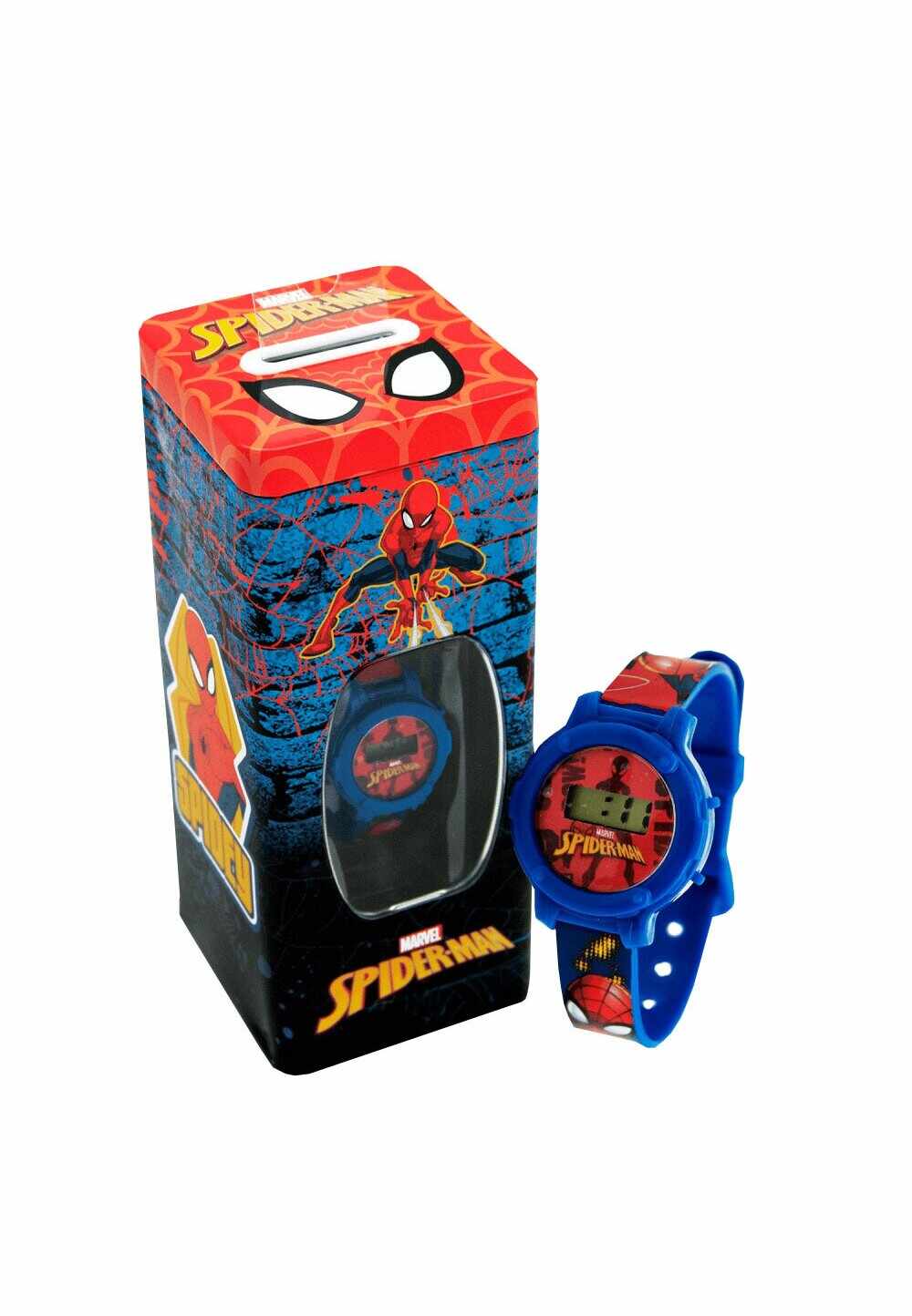 Set ceas digital si pusculita, Spider Man, albastru