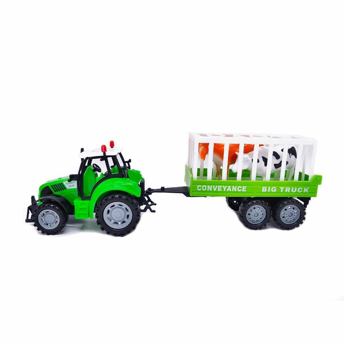 Tractor si remorca cu animale, Farmer Toys, Cool Machines, verde