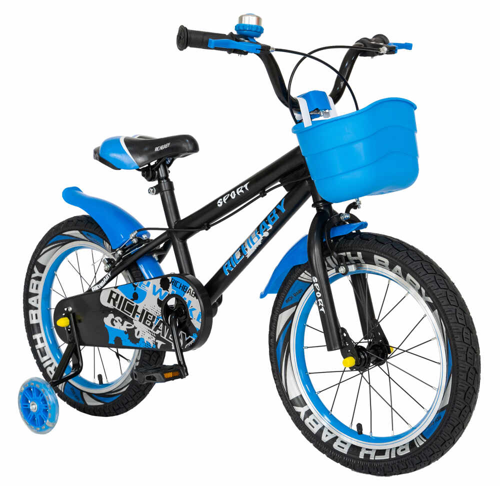 Bicicleta copii 3-5 ani 14 inch C-Brake Rich Baby CSR1403A negru cu albastru