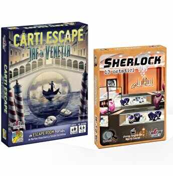 Pachet Escape room portabil: Carti Escape - Jaf in Venetia + Sherlock - 13 ostatici