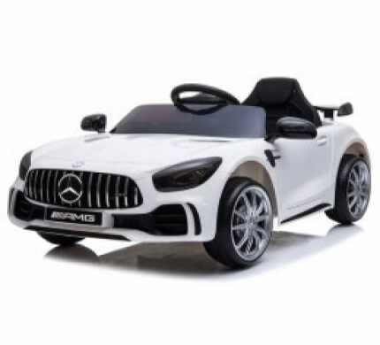 Masinuta electrica cu telecomanda roti din spuma EVA si scaun din piele Mercedes gtr alb R-Sport