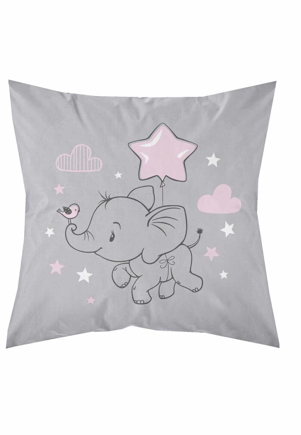 Fata perna bumbac, Little Star, elefant cu stea, roz, 40x40 cm