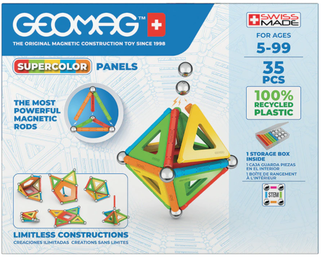 Set de constructie magnetic Supercolor Panels Recycled 35 piese | Geomag