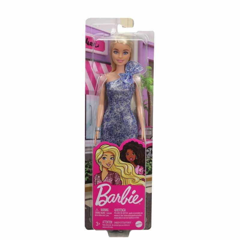 Papusa - Barbie Fashionistas - Blonda cu Rochita Stralucioare Mov | Mattel