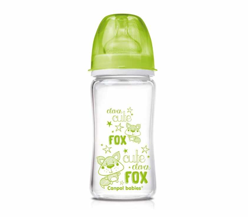 Biberon de sticla 240 ml Canpol Easy Start Cute Fox