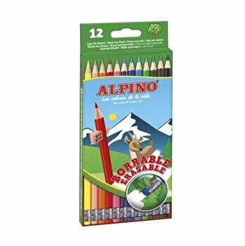 Creioane colorate cu guma Alpino Erasable, cutie carton, 12 culori