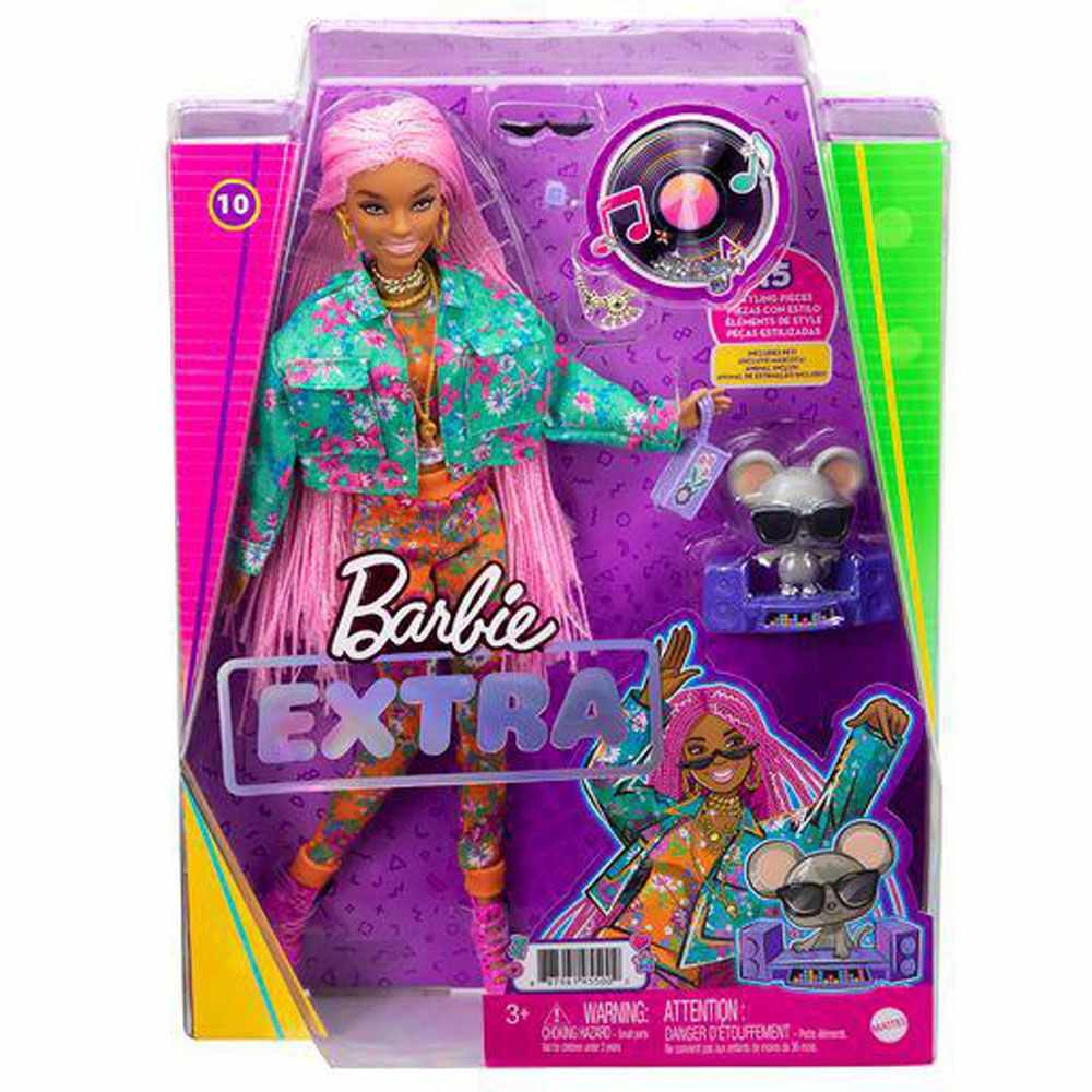 Papusa Barbie Extra cu codite impletite Roz