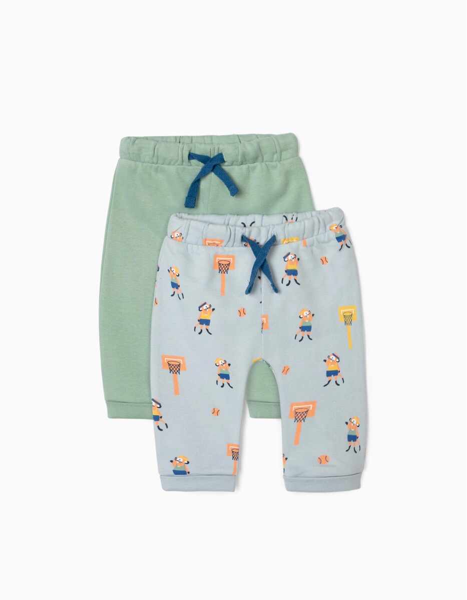 Set 2 pantaloni lungi, din fleece, verde/bleumarin, pentru bebelusi, Zippy