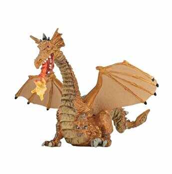 Figurina Dragon auriu inaripat cu flacara