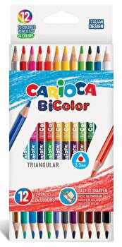 Creioane colorate Carioca BiColor, triunghiulare, bicolore, 12 culori