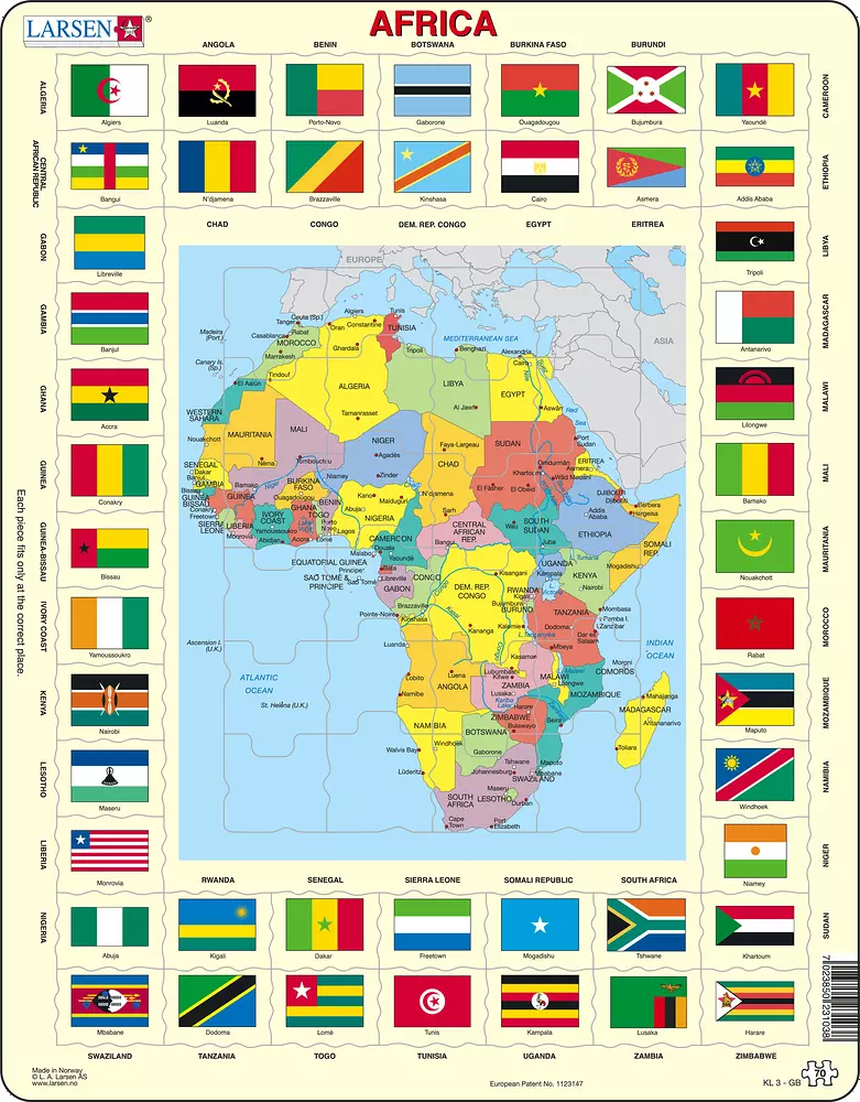 Puzzle - Africa cu steaguri, 70 piese | Larsen