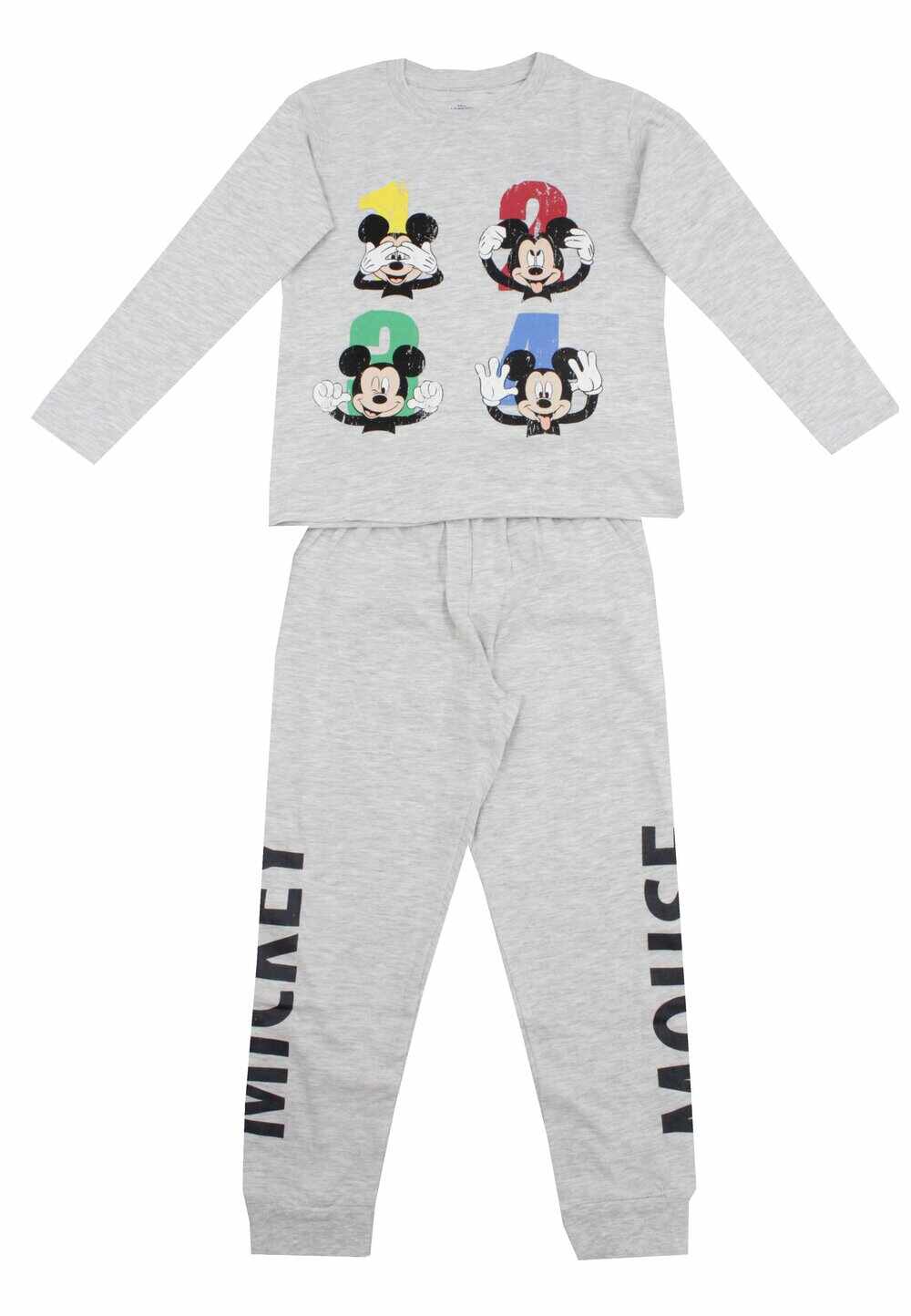 Pijama ML, bumbac, 1 2 3 4, Mickey Mouse, gri deschis