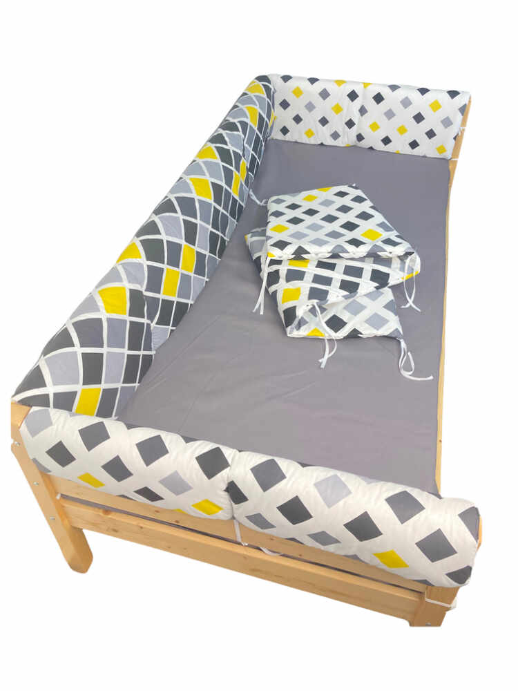 Set aparatori laterale Maxi pentru pat Montessori 160x80 cm Romburi galben negru