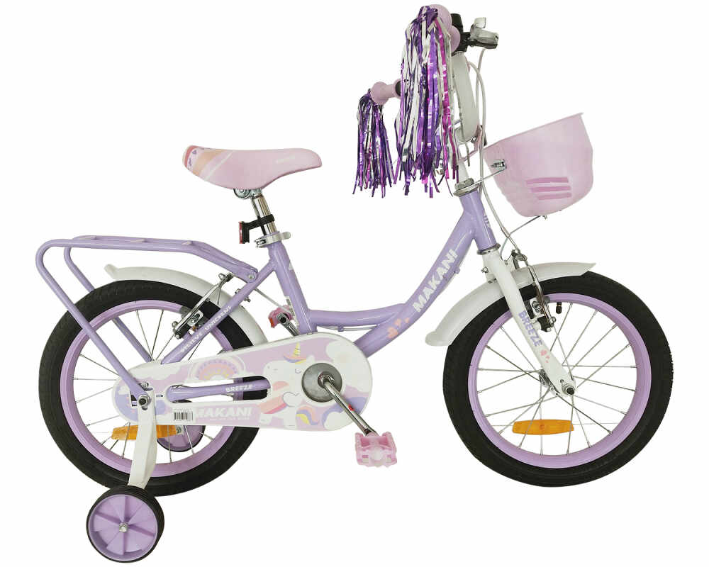 Bicicleta 16 inch cu roti ajutatoare si cosulet Makani Breeze Purple