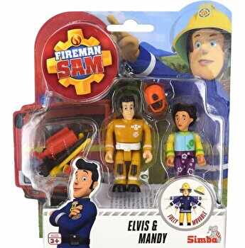 Set figurine Pompierul Sam - Elvis si Mandy, cu accesorii