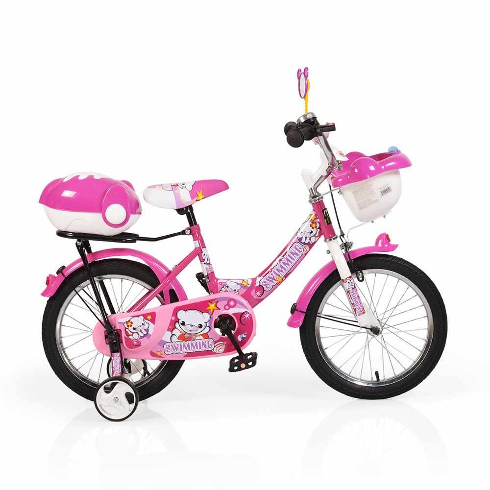 Bicicleta pentru fete 16 inch Moni BMX roz cu roti ajutatoare