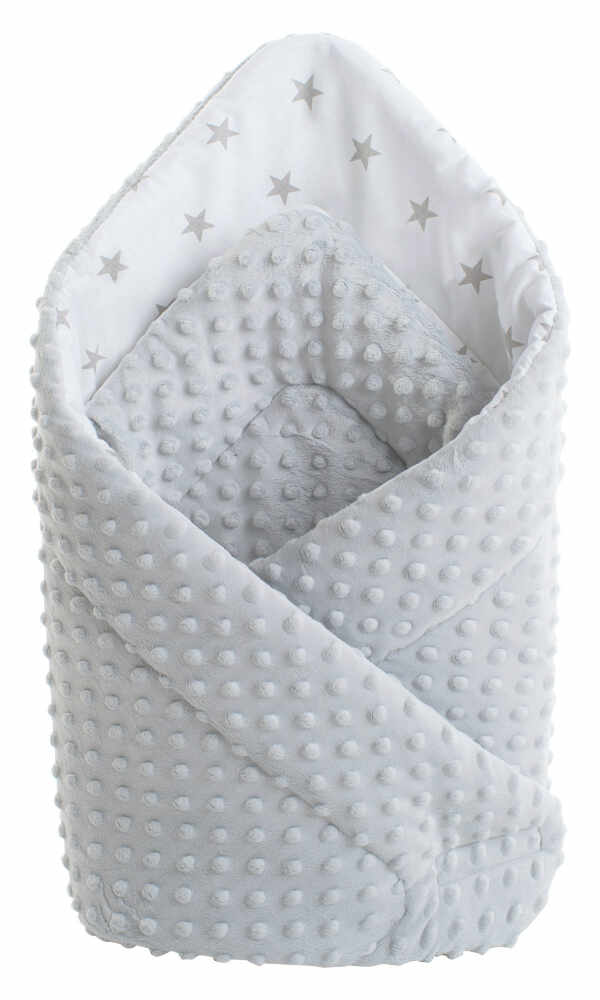 Paturica de infasat nou-nascut Minky White Gray Stars 75x75 cm