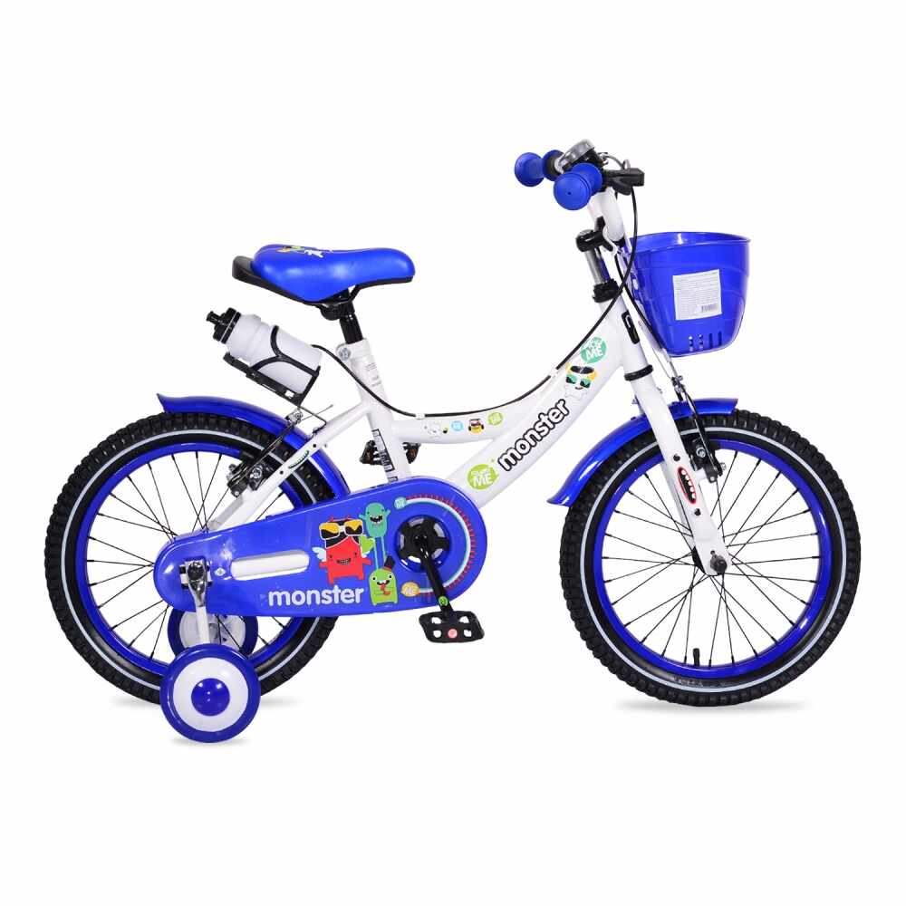 Bicicleta pentru baieti cu roti ajutatoare Little Monster Blue 20 inch